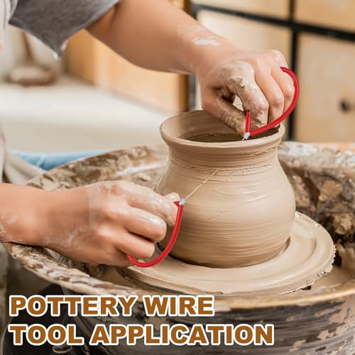 HARFINGTON Pottery Wire Tool 6Pcs 17.72" Standard Clay Wire Cutter Cutting Pottery Tools with Rubber Handle for Clay Cutting Sculpting Cheese Dough Tools, Orange - color: Orange