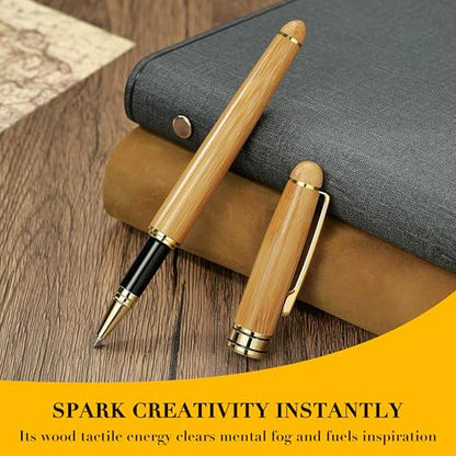 BEILUNER Luxury Wood Ballpoint Pen Writing Set,Bamboo-Elegant Nature Nice Gift Pen Set for Signature Executive Business Office Fancy Writing Supplies - Christmas Gift Boxed with Spare Refills (Black) - color: Bamboo