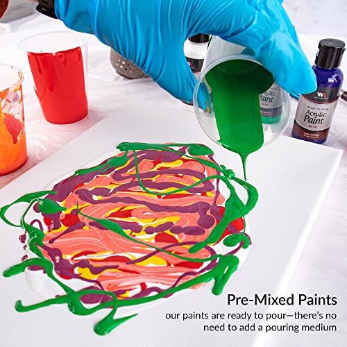 WA Portman 38-PC Ready to Pour Acrylic Pouring Paint Set – 6 Bottles of Acrylic Paint Kits for Adults – Complete Painting Sets with Canvas Painting Supplies for Beginners & Professionals
