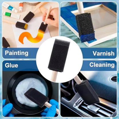 5pcs 1" Foam Brushes for Painting, Sponge Paint Brushes with Wood Handle, Reusable Paint Brushes for DIY, Cleaning, Staining, Varnishes - color: Black, 5pcs, 0.98"