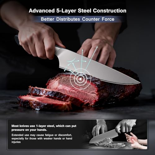 16 PCS Knife Set with Block, Japanese Kitchen Knife Set with 5 Layers High Carbon 9Cr18Mov Stainless Steel, Ultra-Sharp Professional Chef Cooking Knives with Ergonomic Handle, Dishwasher Safe - color: 16PCS Knife Set