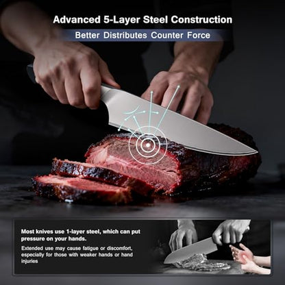 16 PCS Knife Set with Block, Japanese Kitchen Knife Set with 5 Layers High Carbon 9Cr18Mov Stainless Steel, Ultra-Sharp Professional Chef Cooking Knives with Ergonomic Handle, Dishwasher Safe - color: 16PCS Knife Set
