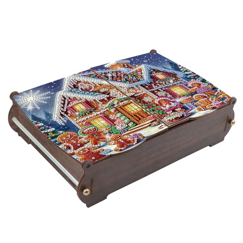 Diamond Painting Kit Wooden Storage box, Christmas DIY Snow House Special Shaped Diamond Art Flip cover Wooden Money Box, Handmade Art Desktop Decorations Birthday Gifts For Friends - color: Christmas