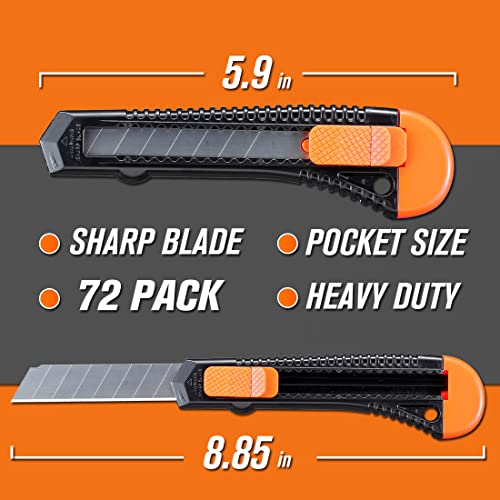 REXBETI Utility Knife, Retractable Box Cutter for Cartons, Cardboard and Boxes, 18mm Wider Razor Sharp Blade, Smooth Mechanism, Perfect for Office and Home use (72 Pack) - style: 72 Pack