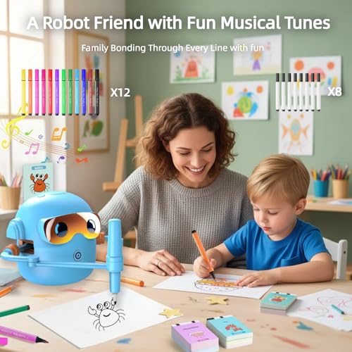 Silanit Automated Drawing Robot with Cards & Templates, Drawing Robot for Kids and Beginner, Reliable Sketch Assistant, Blue