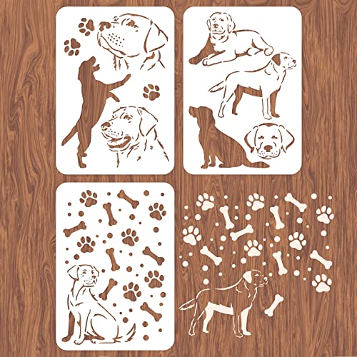 INFUNLY 3pcs Labrador Dog Wall Stencils for Painting 11.7x8.3 Tile Stencil Set Reusable Plastic Wall Stencils Template for Painting on Wood Wall Furniture Floor Tiles Fabric DIY Home Decor - color: Labrador Dog Wall Stencils