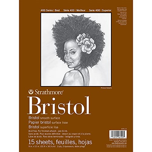 Strathmore 400 Series Bristol Paper Pad, Smooth, Tape Bound, 9x12 inches, 15 Sheets (2-ply) - Artist Paper for Adults and Students - Markers, Pen and Ink (Pack of 12) - color: Smooth, 2 Ply, size: 9x12 (Pack of 12)