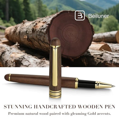 BEILUNER Luxury Wood Ballpoint Pen Writing Set,Walnut-Elegant Fancy Nice Gift Pen Set for Signature Executive Premium Office Fancy Nice Supplies - Gift Boxed with Extra Refills (Black) - color: Walnut