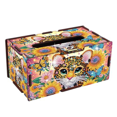 JZHYOAN Animal Diamond Painting Tissue Box Diamond Art Tissue Box for Family DIY Cat Flower Special Pattern Portable Office Mosaic Paper Storage Holder Wooden Rhinestone Craft Napkin Holder - color: orange