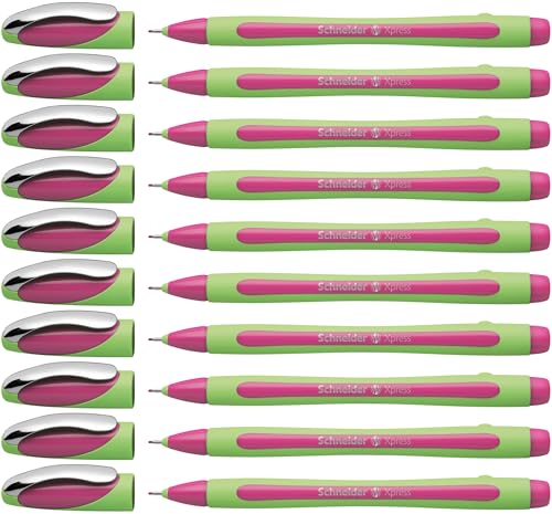Schneider Xpress Premium Fineliner, 0.8 mm Porous Point, Light Green Ink, Pink Ink, Box of 10 Pens (190009) - color: Pink