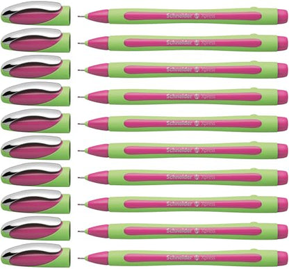 Schneider Xpress Premium Fineliner, 0.8 mm Porous Point, Light Green Ink, Pink Ink, Box of 10 Pens (190009) - color: Pink