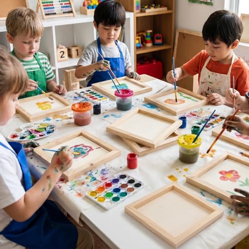 6 Pack 8 x 8 Inch Wood Panel Boards, Unfinished Wooden Canvas Panels Boards for Painting, Drawing, Canvas. DIY Crafts Projects, Arts Use with Oils, Acrylics