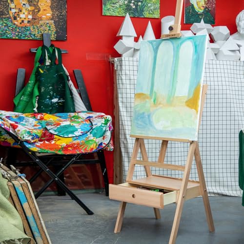 Large Wooden H-Frame Studio Easel, Solid Beechwood Easel Stand with Storage Drawer, Height Adjustable to 35Inches High, Suitable for Painting, Sketching and Displaying, Natural - style: Basic Natural