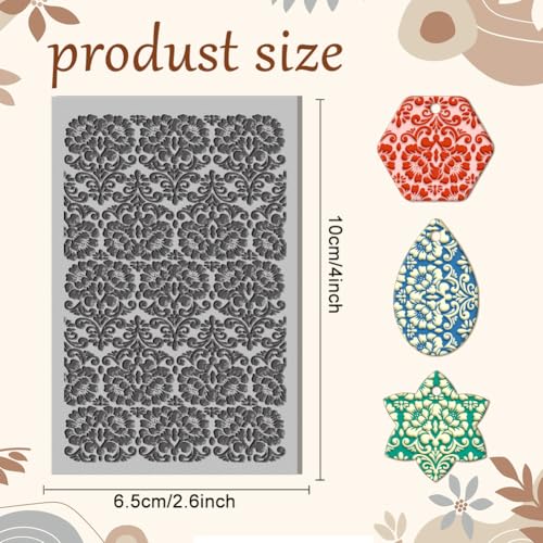 CHGCRAFT Baroque Flowers Feathers Clay Texture Mat Polymer Clay Molds DIY Clay Texture Tools for Clay Pottery Earring Jewelry Making Stamp Engraving Machines, Floral, 3.9x2.6x0.1inch - style: Baroque pattern