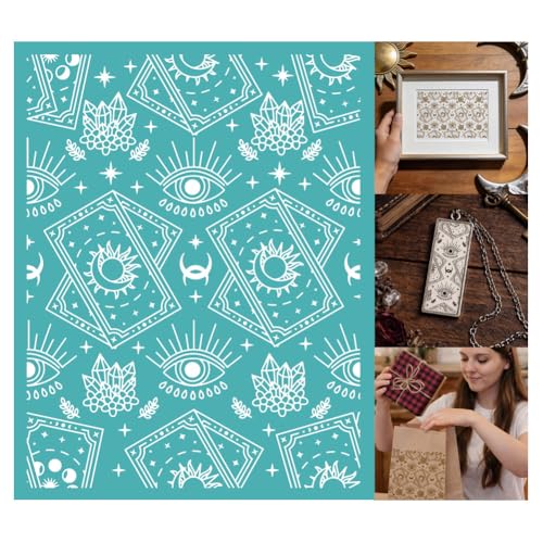 2 Sheets Tarot Theme Silk Screen Stencil, Mystical Eyes Self-Adhesive Silk Screen Printing Stencils Reusable Mesh Stencil for Painting on Wall, Wood, T-Shirt, Home Craft Decor - style: Mystical Eye
