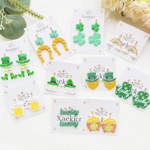 St. Patrick's Day Polymer Clay Cutters Set - 12pcs Lucky Shamrock Leprechaun Shapes for DIY Earring Jewelry Making, Soft Clay Crafts & Holiday Supplies - color: 2R color