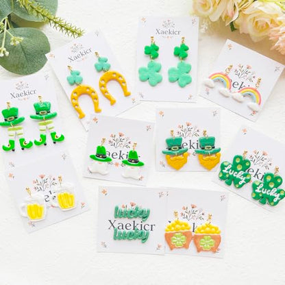 St. Patrick's Day Polymer Clay Cutters Set - 12pcs Lucky Shamrock Leprechaun Shapes for DIY Earring Jewelry Making, Soft Clay Crafts & Holiday Supplies - color: 2R color