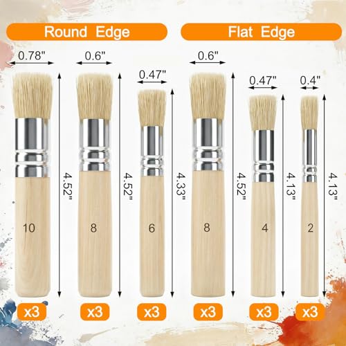 SOUJOY 18 Pcs Wooden Stencil Brushes Set, Natural Bristle Paint Brushes with Wooden Handle for Acrylic Oil Watercolor Painting, Wood Wall Model House Painting, Stencil Projects, DIY Crafts, 6 Sizes