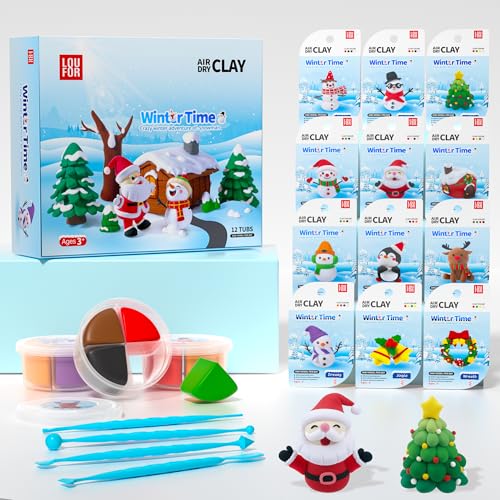 Air Dry Clay Kit - Christmas Crafts for Kids 12 Boxes Winter Theme, Ultra Light & Soft, Safe & Non-Toxic, DIY Modeling Clay with Sculpting Tools und Tutorials, Creative Arts und Crafts Toys Gifts
