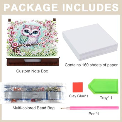 Diamond Painting Kit memo Box, Diamonds Art DIY Owl and Flower Patterns Sticky Note Box Special Shape Drill, with 160 Sticky Note, Ideal for Home Office Supplies, Handicrafts, Holiday Gifts - color: Owl and Flower