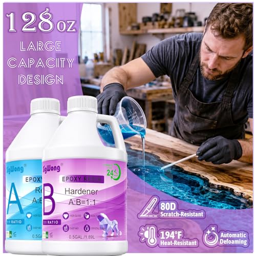 SigWong Epoxy Resin 1 Gallon - Crystal Clear Epoxy Resin Kit, Not Yellowing No Bubble Easy Mix 1:1 Ratio Self Leveling, 2 Part Casting Resin for Art, Craft, Jewelry Making, River Tables - size: 1 Gallon-X