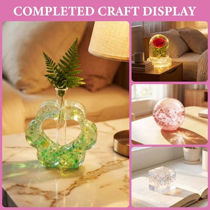 Epoxy Resin Kit with Light for Beginners, 34OZ Epoxy Kit with Dried Flowers, Measuring Cups and Resins Supplies, Resin Kit and Molds Complete Set DIY Crafts for Adults, Epoxy Set with Vase Mold - size: 34oz