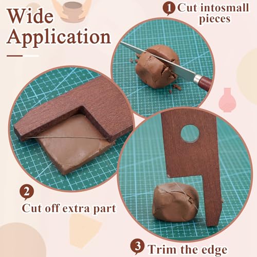 Amylove 3 Pieces Pottery Tools Cutting Clay Trimming Tool Includes Wood and Wire Bevel Cutter Fettling Knife for Pottery and Ceramics and Sculpting (Reddish Brown) - color: Reddish Brown