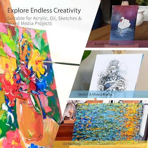 Bianyo 9x12 Inch Stretched Canvas for Painting – 8 Pack, 100% Cotton, Triple Primed & Acid-Free, Heavy-Duty Wood Frame, Blank Canvas for Acrylic, Oil, Watercolor & Mixed Media