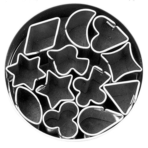 Fox Run Mini Shapes Fondant Cutter Set, Small Star, Diamond, Heart, Clover, Spade, Moon, Oval, 12-Piece, Stainless Steel - color: Stainless Steel