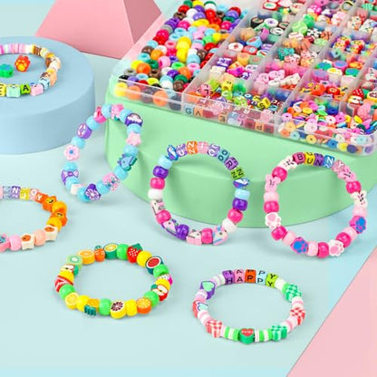 Gionlion 1200 Pcs Polymer Clay Beads Bracelet Making Kit, 25 Style Animal Fruit Flower Butterfly Bunny Pony Letter Beads Charms for Jewelry Making, DIY Art and Crafts Toys Gifts - style: Classic