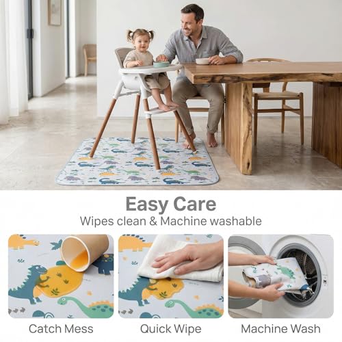 Splat Floor Mat for Under High Chair/Arts/Crafts by CLCROBD, 51" Waterproof Anti-Slip Food Splash Spill Mess Mat, Washable Portable Picnic Mat and Table Cloth - color: Dinosaur