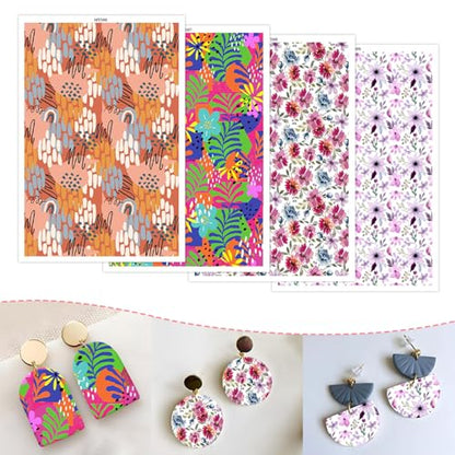 20 Pcs Floral Clay Transfer Paper for DIY Art Crafts, Leaf Bloom Flowers 4 Pattern Design Water Polymer Clay Transfer Sheets Transfer Paper for Polymer Clay Jewelry Earrings Making 5.82X3.93 in - color: 4 Pattern Sets