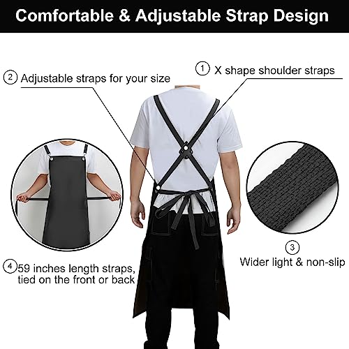 SHEOMERN Waterproof Rubber Apron, 43" Anti-Tear Heavy Duty Vinyl Adjustable Thicker Cross Back Dishwasher Apron for Restaurant Dishwashing, Butcher, Lab Work, Dog Grooming Black - color: Black
