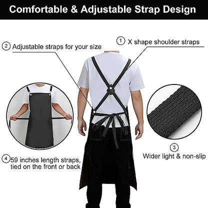 SHEOMERN Waterproof Rubber Apron, 48" XL Anti-Tear Heavy Duty Vinyl Adjustable Thicker Cross Back for Restaurant Dishwashing, Butcher, Lab Work, Dog Grooming - Black - color: Black-xl