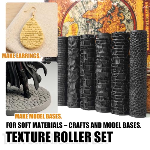 Texture Roller Set – 7-Pattern 3D-Printed Miniature Terrain Rollers for Clay & Modeling – Ideal for D&D, Tabletop, Polymer Clay Crafts (Interesting 7 Patterns) - color: Interesting 7 patterns