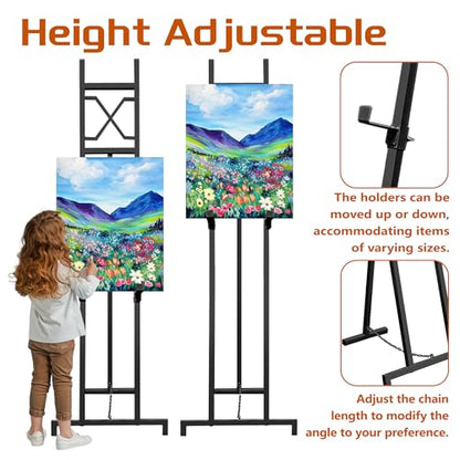 Easel Stand, 13.5" x 53.5" Adjustable Height Metal Easel Display Stand (Black) - color: Black