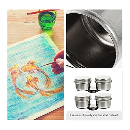 Wakauto Stainless Steel Painting Brush Washer Oil Palette Cup Brush Cleaning Pot Lid - size: 9X4.2X3.5CM
