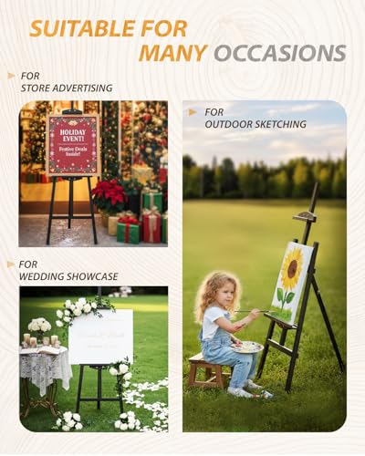 Foldable & Adjustable Wooden Painting Easel for Adults Hold up to 41" Canvas,Artist Easel Stand for Painting,Wooden Easels for Display Home Studio Outdoor Wedding,Art Easel Stand, Black - style: Black