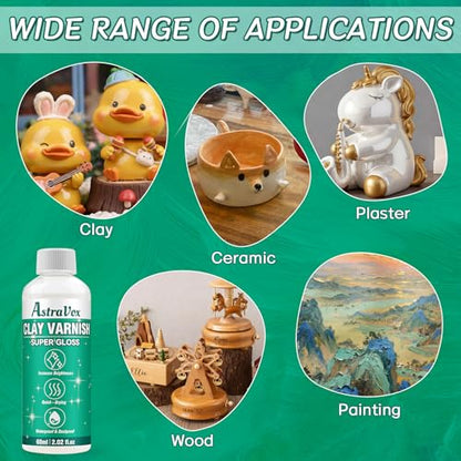 Air Dry Clay Glaze, Clear High Gloss Sealant and Air Dry Clay Varnish for Crafts, Ceramics, Wood and Artwork, Protects from Cracking, Scratches and Wear, Enhances Shine 60ml (Gloss)