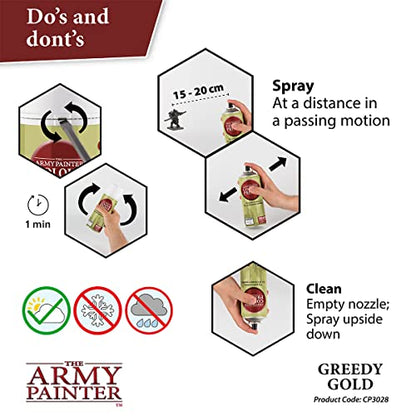 The Army Painter Colour Primer Greedy Gold, 400 mL Acrylic Spray Primer, Spray Paint for Miniature Priming Basecoat, Tabletop Roleplaying, Boardgames, and Wargames Miniature Modelling - color: Greedy Gold