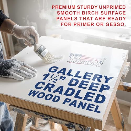 U.S. Art Supply 8" x 8" Unfinished Cradled Wood Panels for Painting, Gallery 1-1/2" Deep (4 Pack) - Artist Depth Wooden Wall Canvases - Mixed-Media Craft, Acrylic, Oil, Encaustic, Paint Pouring - size: 8" x 8", style: Square