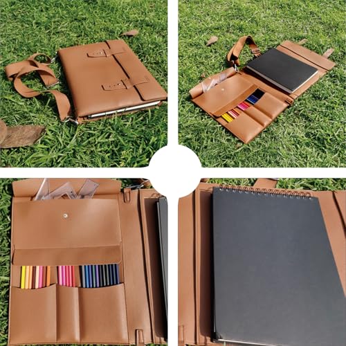 Leather Sketch Book Cover, Leather Sketchbook Holder for 9"x12", Travel Sketch Board Pad Pencil Holder, Drawing SketchBook Cover Pencil Case, Painter Artist Sketch Pad Holder (Large) - size: Large
