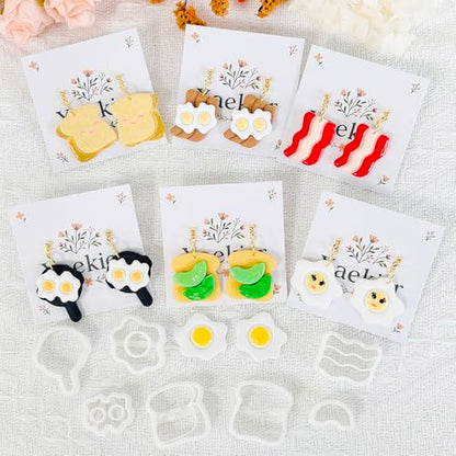 Xaekicr 8Pcs Breakfast Theme Polymer Clay Cutters Set – Toast, Bacon, Egg Shapes | Fun Clay Earring Cutters | Polymer Clay Molds for Jewelry Making | Clay Tools for DIY Crafts - color: S color