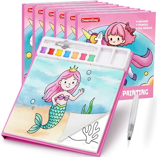 DreamCosy 6 Pack Paint with Water Coloring Books for Toddles, Water Painting Kit with Brush, Mess-Free Arts Crafts, Drawing Activities, Christmas Gift, Toy Gift for Girls Boys, Preschool, Homeschool - size: 6 Pack（Pink）