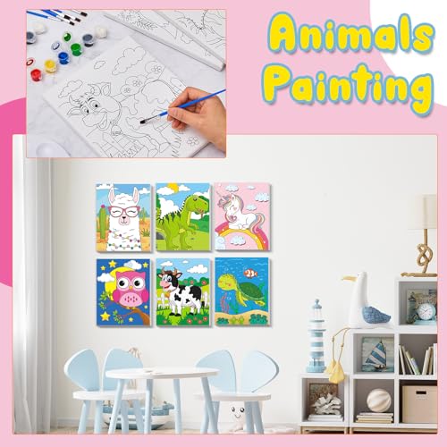 Ireer 84 Pcs 12 Sets Paint Party Kits Animal Pre Drawn Canvas, Wooden Easel, Paintbrushes, Palette, Acrylic Paints and Aprons, Pre Drawn Canvas to Paint for DIY Birthday Party Gift(8 x 10 Inches) - size: 8 x 10 inches