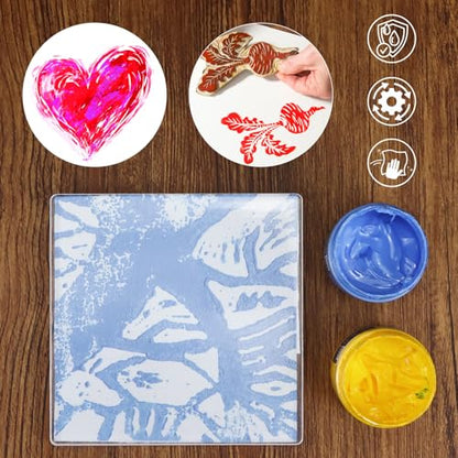 QWORK 6x6 Inch Gel Printing Plates 12 Pack, Reusable Monoprinting Plates for Acrylic Paint, Scrapbooking, Card Making, and Mixed Media Art, Printmaking Supplies