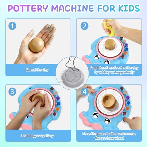 Aujazyble Pottery Wheel for Kids, Complete Pottery DIY Art & Craft Kit Toy, Arts and Crafts for Kids Ages 8-12, Girls Boy Toys Birthday Halloween Christmas Gift for Kid Ages 6 7 8 9 10 11 12+, Blue - color: blue