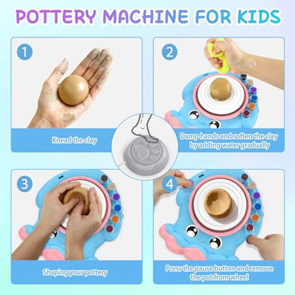 Aujazyble Pottery Wheel for Kids, Complete Pottery DIY Art & Craft Kit Toy, Arts and Crafts for Kids Ages 8-12, Girls Boy Toys Birthday Halloween Christmas Gift for Kid Ages 6 7 8 9 10 11 12+, Blue - color: blue