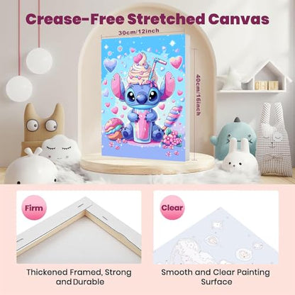 Cartoon Paint by Numbers Kit for Kids with Framed Canvas - with Wooden Easel, Easy Kids Paint by Number Kits Age 8-12, DIY Acrylic Oil Painting Kits with 4 Wooden Brushes Nice Gift Box (12x16 inch) - color: DKMT0187