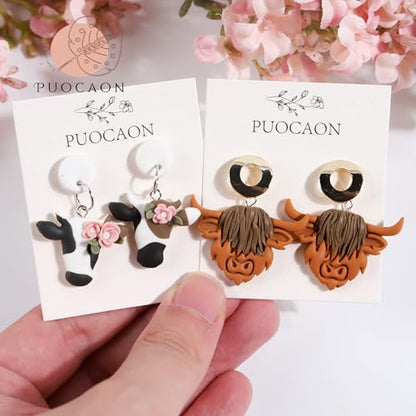 Puocaon Farm Animal Clay Cutters - 14 Pcs Cute Animal Clay Cutters for Polymer Clay Jewelry, Highland Cow Print Pig Clay Earring Cutters, Mini Stud Earring Sheep Chicken Polymer Cutter